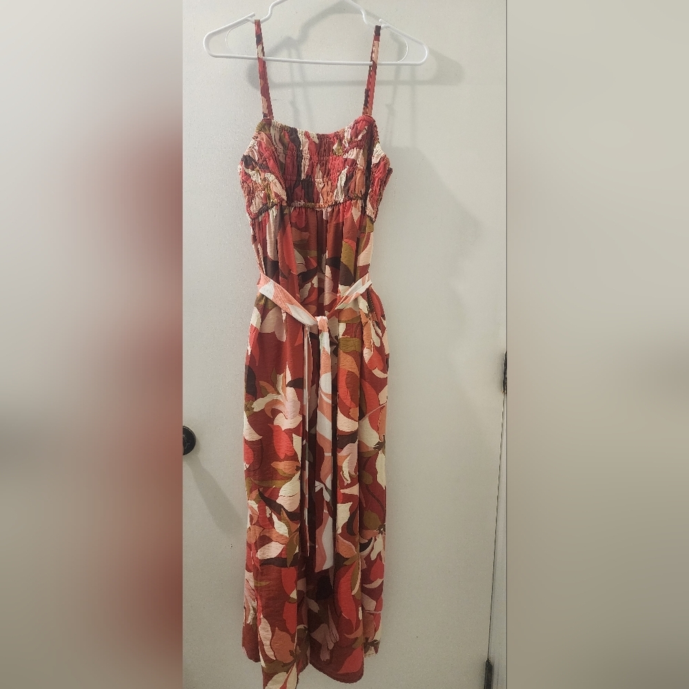 A New Day Floral Red Maxi Dress, Size Mediun, With Pockets,‎ 84 % Rayon.